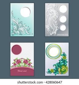 Set of card, headline, brochure with sketch doodles decorative pattern for design. Place for text