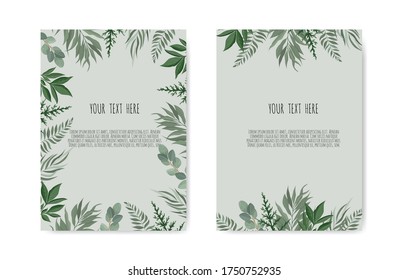 Set of card with leaves . Wedding ornament concept. Floral poster, invite. Vector decorative greeting card, invitation design background
