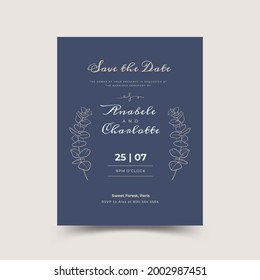 Set of card with line art leaf and brunch. Wedding ornament concept. Floral poster, invite. Vector decorative greeting card, invitation design background