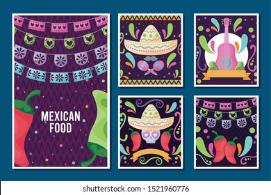 set of card of Mexican food vector illustration design