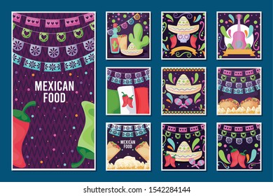 set of card of Mexican food vector illustration design