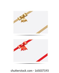 Set of card note with red and gold gift bows with ribbons 