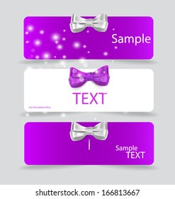 Set of card notes with beautiful gift bows. Vector illustration.