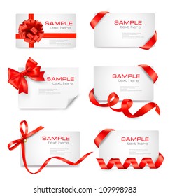  Set of card notes with red gift bows with ribbons Vector