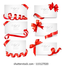 Set of card notes with red gift bows with ribbons Vector