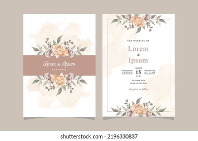 Set of card with peach flower rose and leaves. Wedding ornament concept. Floral poster invitation. Vector decorative greeting card or invitation design background.