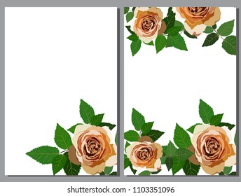 Set of card with roses. Vector decorative greeting card or invitation design background with flowers
