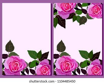 Set of card with roses. Vector decorative greeting card or invitation design background with flowers
