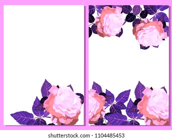 Set of card with roses. Vector decorative greeting card or invitation design background with flowers
