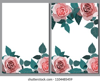 Set of card with roses. Vector decorative greeting card or invitation design background with flowers
