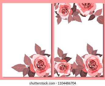 Set of card with roses. Vector decorative greeting card or invitation design background with flowers
