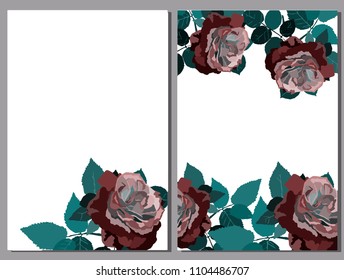 Set of card with roses. Vector decorative greeting card or invitation design background with flowers

