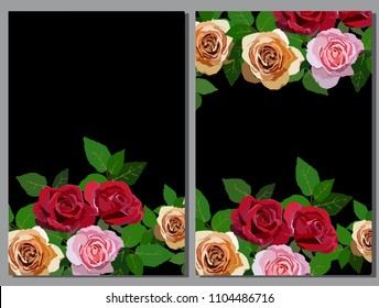 Set of card with roses. Vector decorative greeting card or invitation design background with flowers
