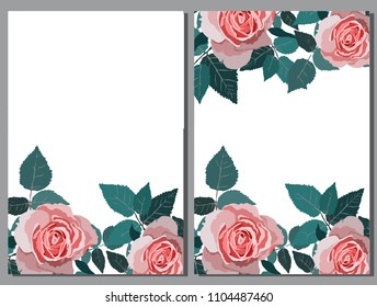 Set of card with roses. Vector decorative greeting card or invitation design background with flowers
