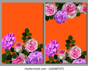 Set of card with roses. Vector decorative greeting card or invitation design background with flowers
