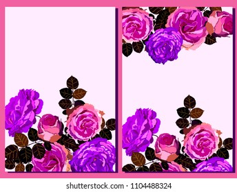 Set of card with roses. Vector decorative greeting card or invitation design background with flowers
