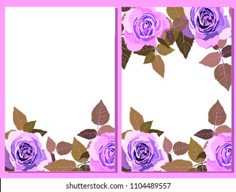 Set of card with roses. Vector decorative greeting card or invitation design background with flowers
