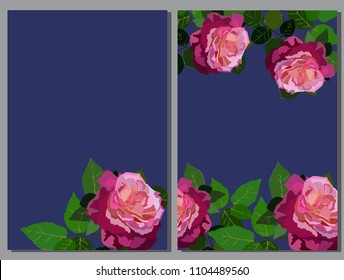 Set of card with roses. Vector decorative greeting card or invitation design background with flowers
