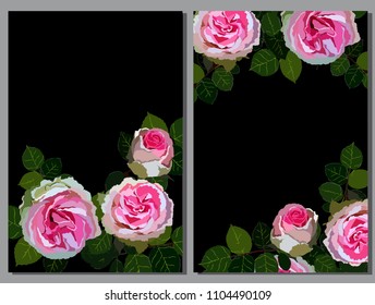 Set of card with roses. Vector decorative greeting card or invitation design background with flowers
