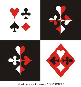 Set of card suits. The character set of card suits and decorative images based on them.