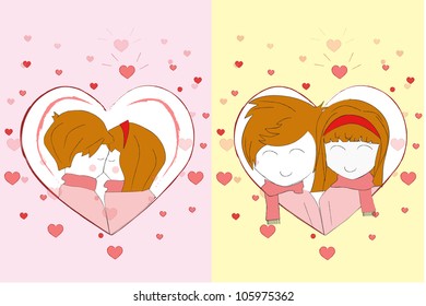 set of card sweet love couple collection vector