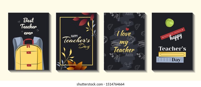 Set of card for Teacher's Day, School, knowledge. Vector illustrations can be used for postcard, poster, banner, card, cover.