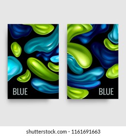 Set of Card Templates with Abstract Blue and Green Shapes on Black Background