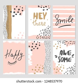 Conjunto de plantillas de tarjeta con líneas, puntos y trazos abstractos. Diseño moderno y moderno.