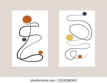 Set of card templates with abstract lines and geometric shapes. Vector illustration. For use on covers, packaging, postcards, prints, interiors, social networks, web pages.