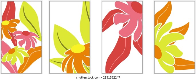 Set of card templates with bright colors. Vector illustration. For use in packaging, flyers and invitations, brochures and covers, fabrics and prints, themed parties, social media, birthdays and more.
