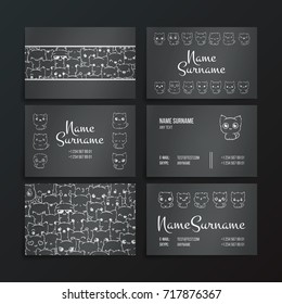 Set of card templates with cute cartoon cats and dogs with different emotions. Stickers and designs vector collection.