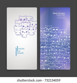 Set of card templates with cute cartoon cats and dogs with different emotions. Stickers and designs vector collection.