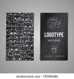 Set of card templates with cute cartoon cats and dogs with different emotions. Stickers and designs vector collection.
