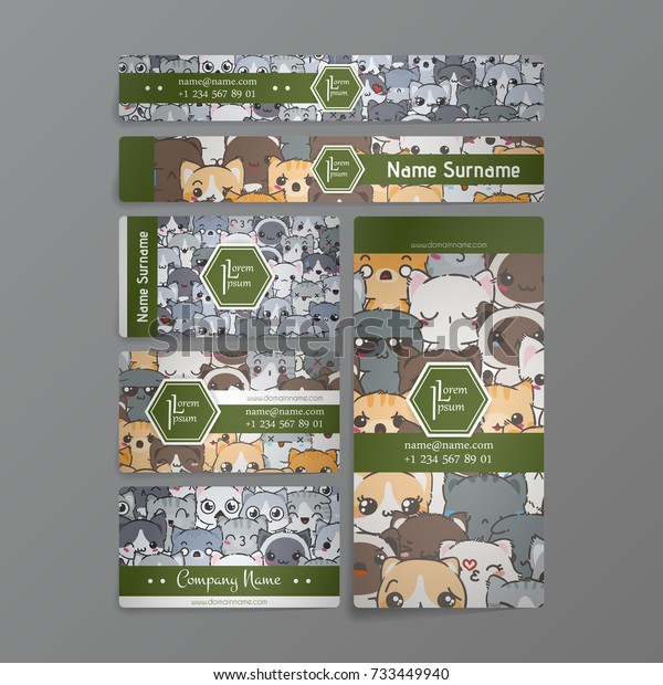 Set Card Templates Cute Cartoon Cats Stock Vector (Royalty Free ...