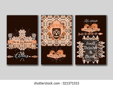 Set of the card templates for the Day of the Dead, invitation, flyer, leaflet. A5 Junior Legal (5*8 in) size proportion.