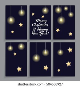 set of card templates decorated with stars and lights