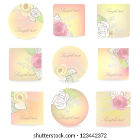 set card templates with flowers roses background retro