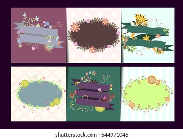 Set of card templates with frames and floral elements
