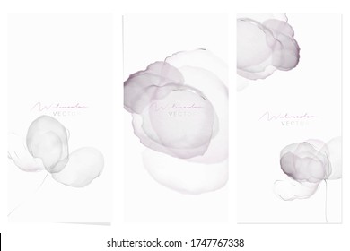 Set of card templates. Hand-drawn abstract flowers, watercolor spots. Subtle fluids, pastel colors for elegant design. Vector