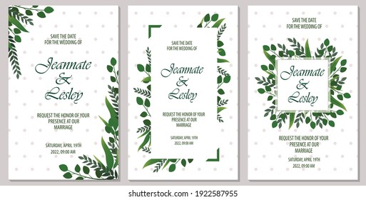 set of card with tropical leaf, wedding ornament concept, decorative invitation card background