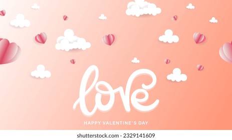 Set card Valentine's Day with Love handwriting and cloud on pink background , Flat Modern design , illustration Vector EPS 10