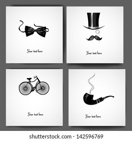 Set of card with vintage objects. Vector illustration.