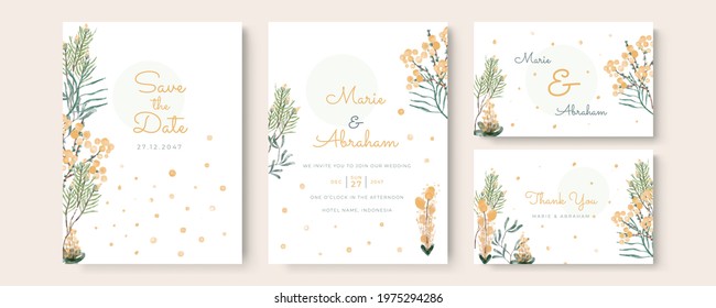 Set Of Card With Watercolor Floral, Leaves. Wedding Ornament Or Frame Concept. Floral Poster, Banner, Company Profile, Business Card. Vector Decorative Greeting Card Or Invitation Design Background 