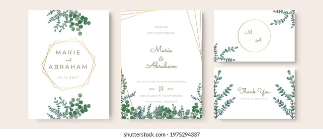 Set Of Card With Watercolor Floral, Leaves. Wedding Ornament Or Frame Concept. Floral Poster, Banner, Company Profile, Business Card. Vector Decorative Greeting Card Or Invitation Design Background 