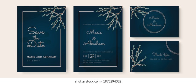 Set of card with watercolor floral, leaves. Wedding ornament or frame concept. Floral poster, banner, company profile, business card. Vector decorative greeting card or invitation design background 