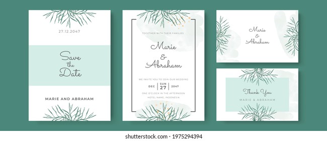 Set of card with watercolor floral, leaves. Wedding ornament or frame concept. Floral poster, banner, company profile, business card. Vector decorative greeting card or invitation design background 
