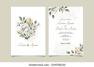 Set of card with watercolor hand drawn flower rose, leaves. Wedding ornament concept. Floral poster, invite. Vector decorative greeting card or invitation design background