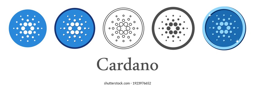 Set of cardano crypto currency icons. Vector illustration.