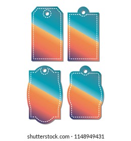 Set of cardboard abstract color tags of different shapes. Abstract color labels. Isolated on white background.