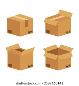 Set Of Cardboard Box Icon Vector Design.